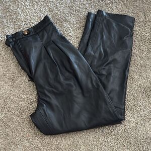 Nanushka Mitsu Faux Leather Pants Pleated High Rise Slim Tapered Black 2